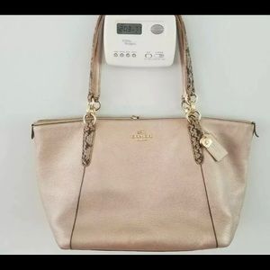 Coach Ava Tote Metallic Leather With Snake trim